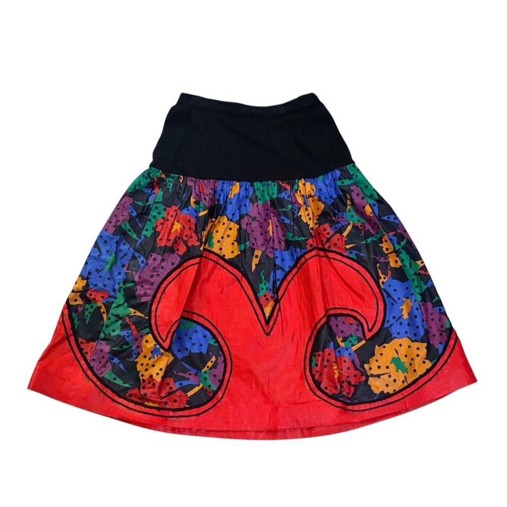 Rare Vintage Koos Van Den Akker Midi Skirt Bold Whale Color Block Art Polka Dots